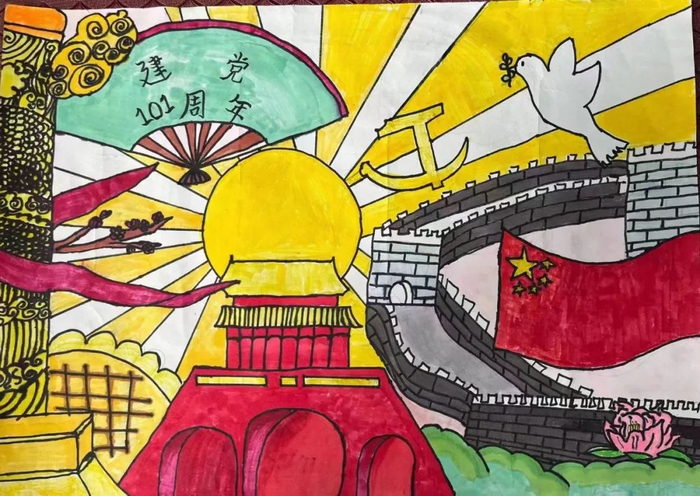 喜迎二十大,庆祝建党101周年绘画