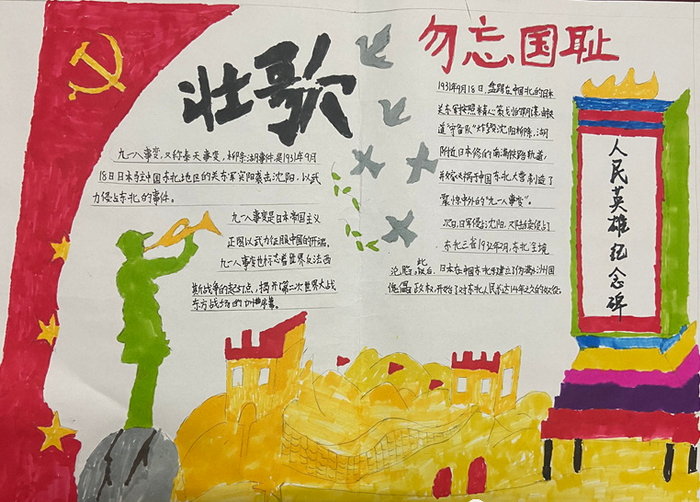 中华纪念九一八事变手抄报7,第七张勿忘国耻,振兴中华,纪念9·18手