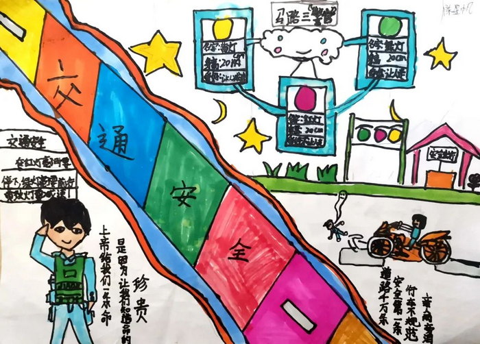 一盔一带安全出行绘画