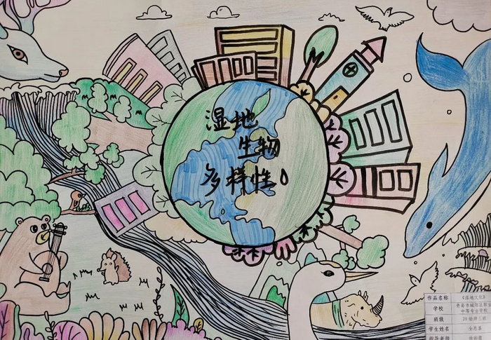 湿地生物多样性绘画作品