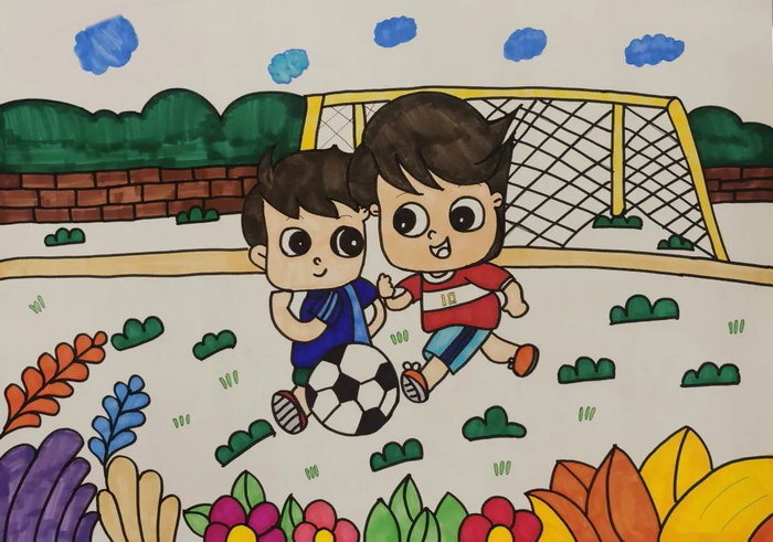 四年级足球绘画一等奖图片