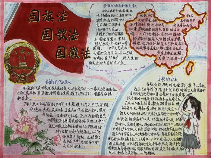 以唱响国歌,守护国旗,致敬国徽为主题的手抄报