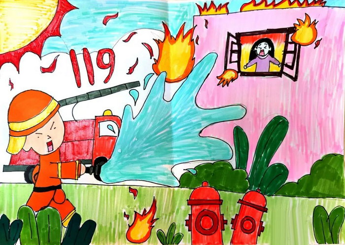 119消防安全绘画简单图片