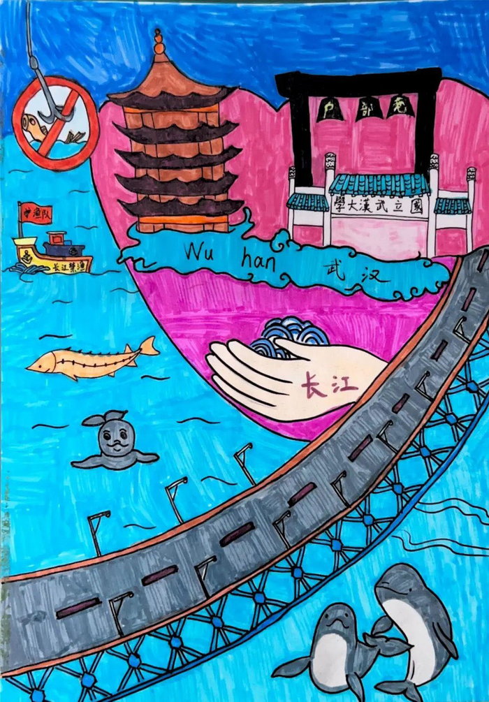 第七张保护长江江豚儿童画6,第六张长江江豚创意绘画5,第五张保护江豚