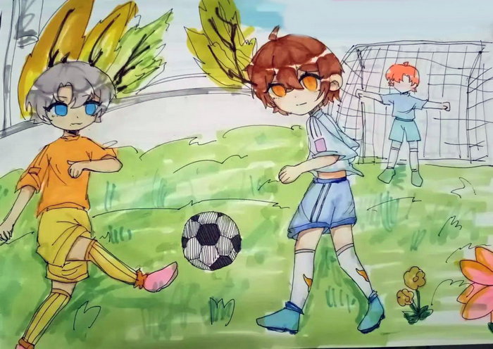 六年级足球绘画作品图片