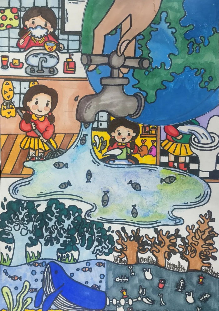 小学生健康饮水主题绘画作品