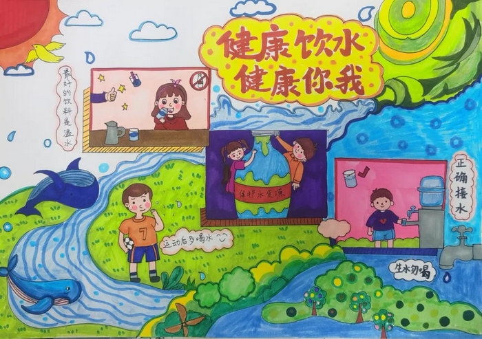9,第九张小学生健康饮水主题绘画作品10,第十张健康饮水健康你我会画
