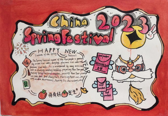 中国新年海报手绘英语图片